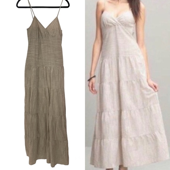 Banana Republic Dresses & Skirts - Banana Republic Cream Tan Tiered Linen Patio Maxi Dress